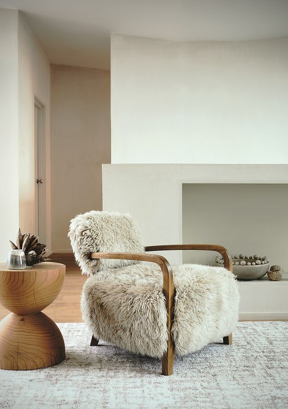 natural sheepskin upholstered chair